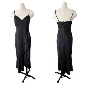 Alexa B Nites Black Asymmetric Ruffle Black Dress Gown Size 6 Whimsigoth Party